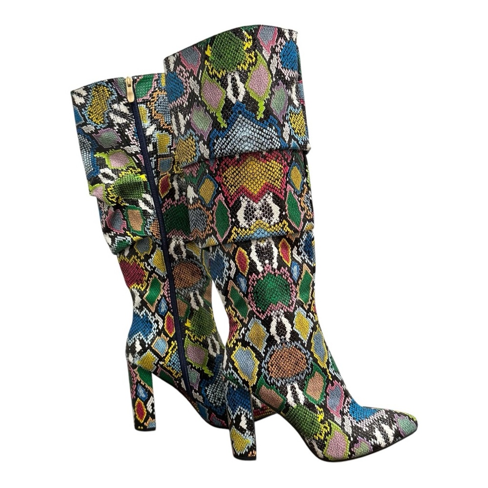 Stunning NWOT WetKiss Rainbow Slouch Faux Snakeskin Knee High Boots Size 11 - Picture 2 of 8